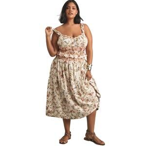 Anthropologie Floral Midi Dress - Cream and Red